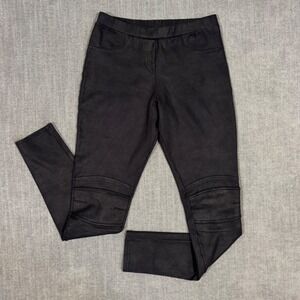 Lenny B Faux Suede Moto Leggings Black Skinny Stretch Pull On Pants XS/Small